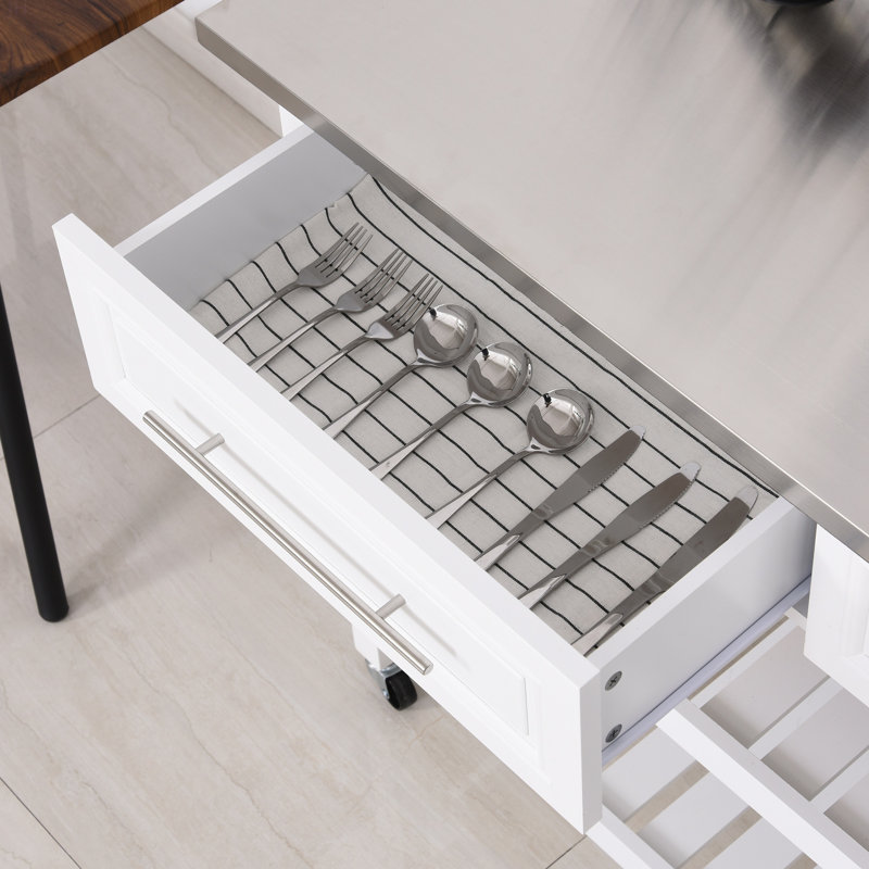 Kitchen Island With Stainless Steel Top, Open Shelves