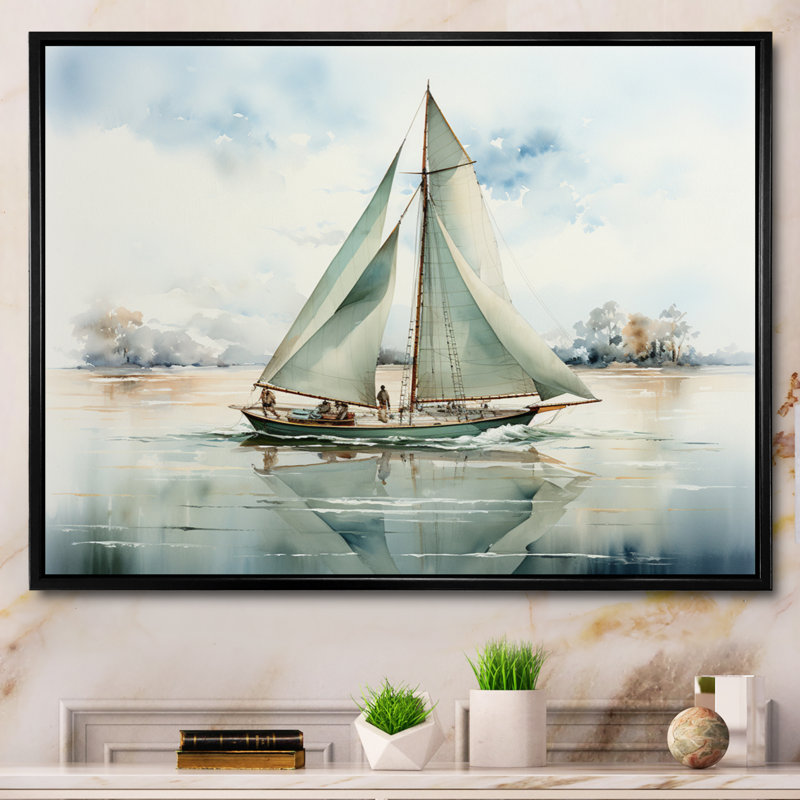 Mininmalisme voilier solitude II - décoration murale nautique et plage, H 24 po x l 32 po x P 1 po, Cadre flottant noir