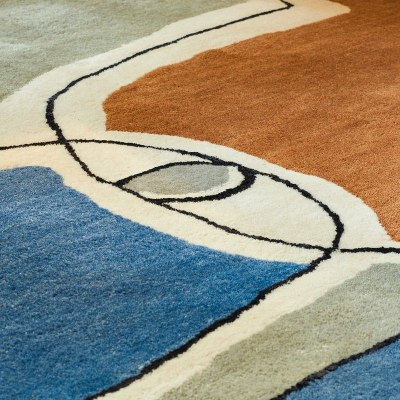 Bleu Des Yeux Abstract Area Rug in Orange/Gray/Blue, Rectangle 8'2" x 11'6"