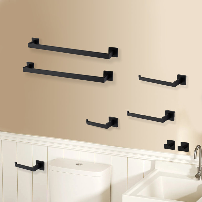 8 -Piece Stainless Steel Bathroom Hardware Set With Mounting Hardware, Matte Black