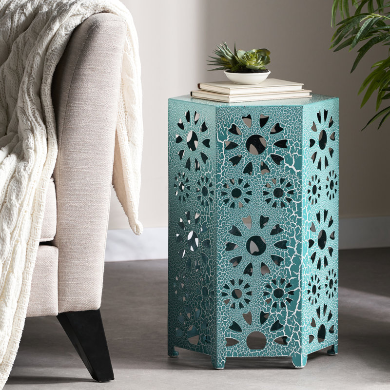 Table d'appoint en fer bleu sarcelle de 14 po - Motif de patio, Sarcelle