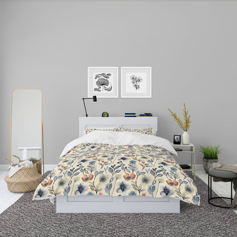 Floral Duvet Cover, King Duvet Cover + 2 King Shams