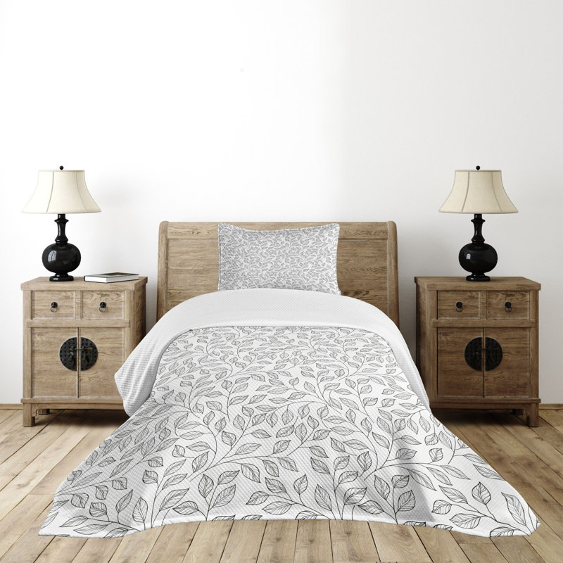 White Quilted Twin Bedspread Set with Pillow Sham