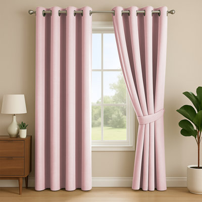 Linen Blend Blackout Eyelet Curtains - Thermal Insulated Room Darkening Window Panels for Bedroom & Living Room (Set of 2) 