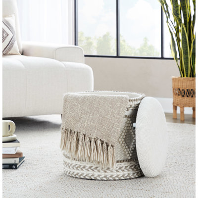 Laine beige tissée à la main de 18 po à des fins de rangement et de travail à motif noué, plateau amovible, utilisation polyvalente, taille intérieure de 14,25 po, limite de poids de 250 lb, utilisation à l'intérieur seulement, sans rangement de 1