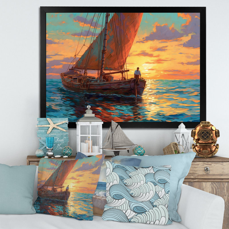 Voilier en mer sur toile, Cadre photo noir, H 12 po x l 20 po x P 1 po