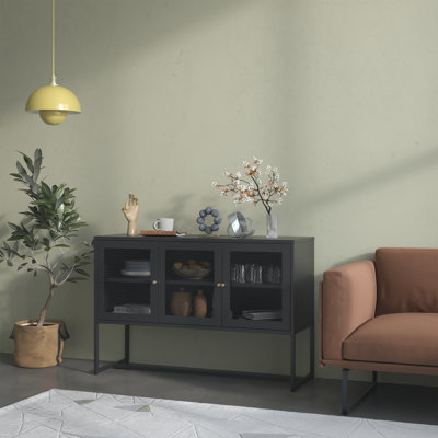 Bentley 31.56-inch Black Three Door Metal Sideboard with Mesh Doors by Ebern Designs