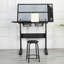 Bureau de dessin avec manivelle réglable et 2 tiroirs en métal (noir) avec tabouret-1452905478