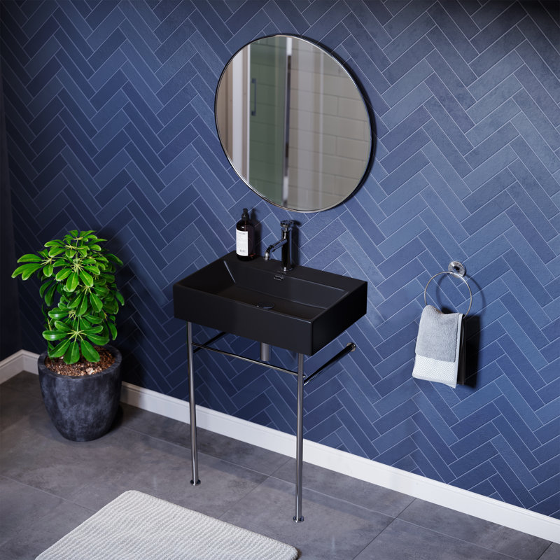 Lavabo console en céramique Claire, Noir/chrome, H 35 po x l 16,31 po x L 35,38 po