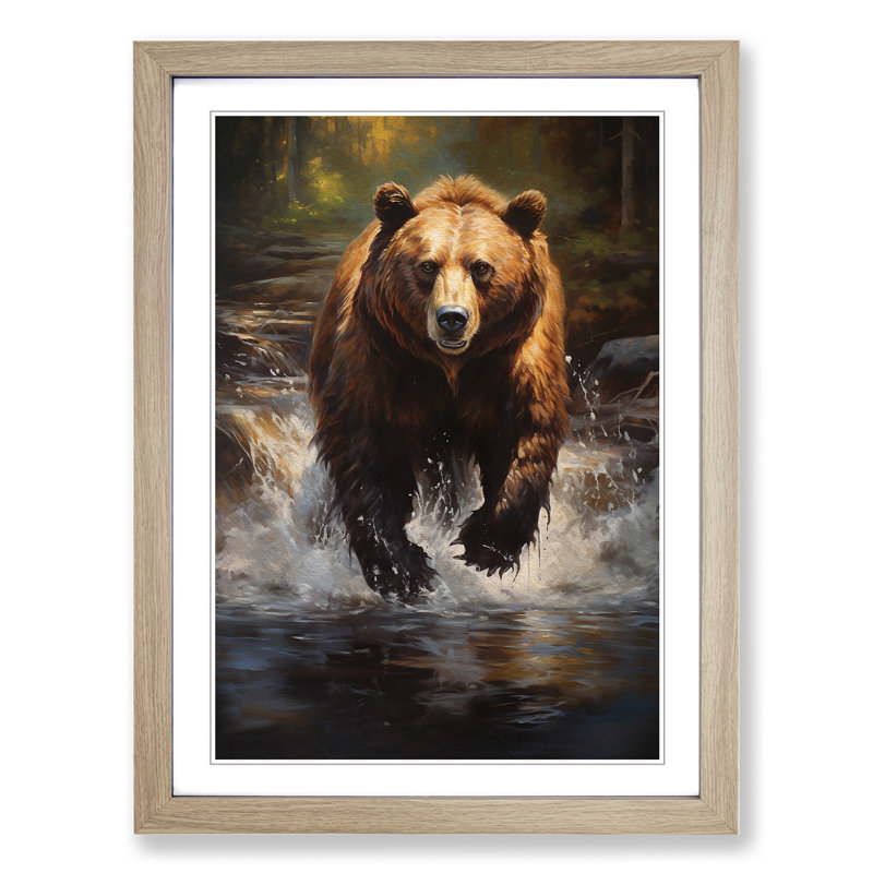 Bear Realism - Single Picture Frame Print on Wood, Oak Framed, 64cm H x 46cm W x 2cm D