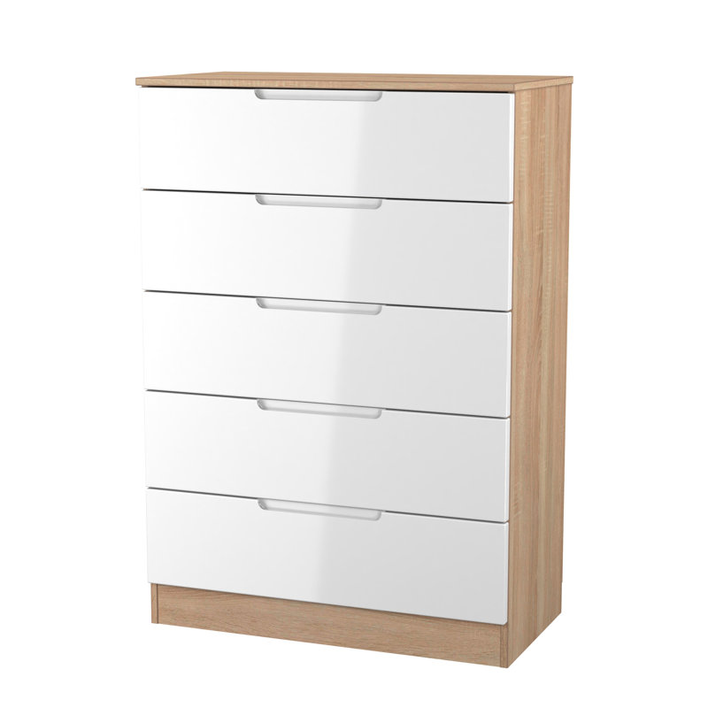 74 cm W Chest of 5 Drawers, White/Oak