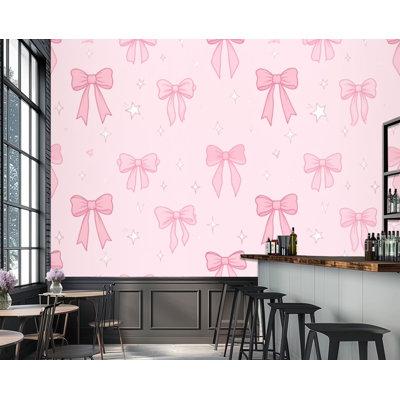 Papier peint adhésif pelez et collez, ruban de coquette mignon, contour de griffonnage sans soudure rose, papier autocollant amovible, décoration murale pour le salon Chambre à coucher H 69 po x l 96 po