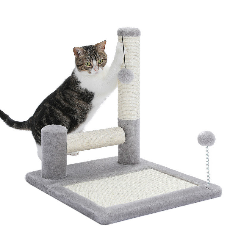 Poteau à griffes pour chat, poteau à griffes double avec pompon amovible