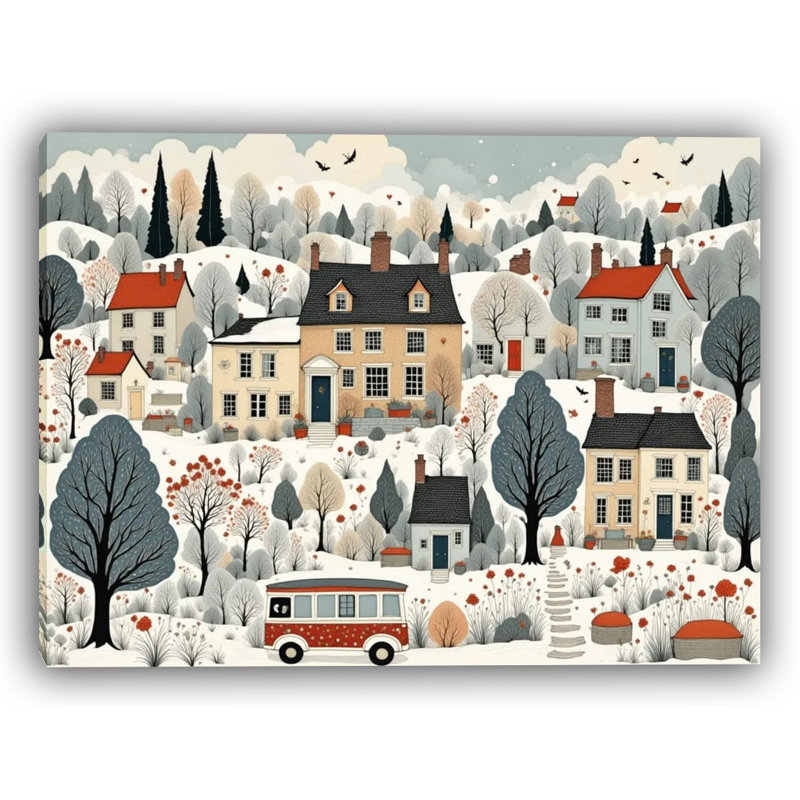 Village d'hiver fantaisiste avec toits rouges