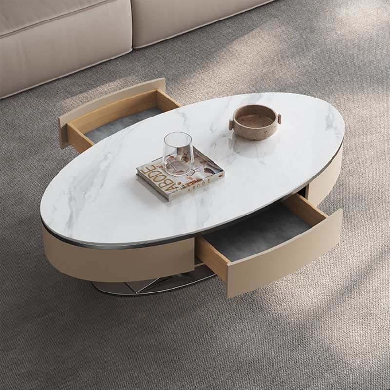 Table ovale italienne de luxe, Multicolore - blanc, 15" H x 47.2" L x 27.6" W