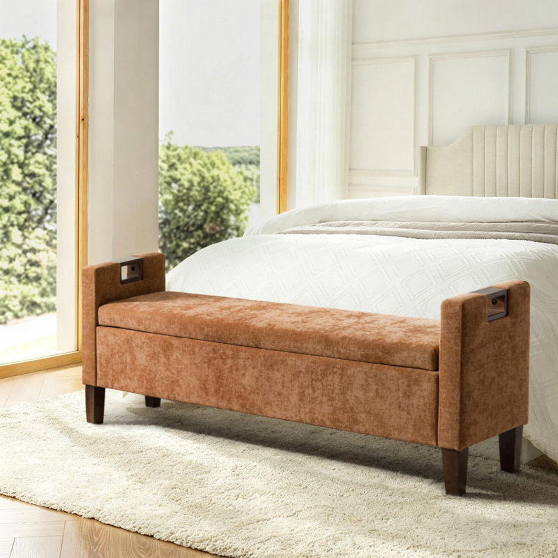 Banc de rangement en bois massif Dezaria, Coral