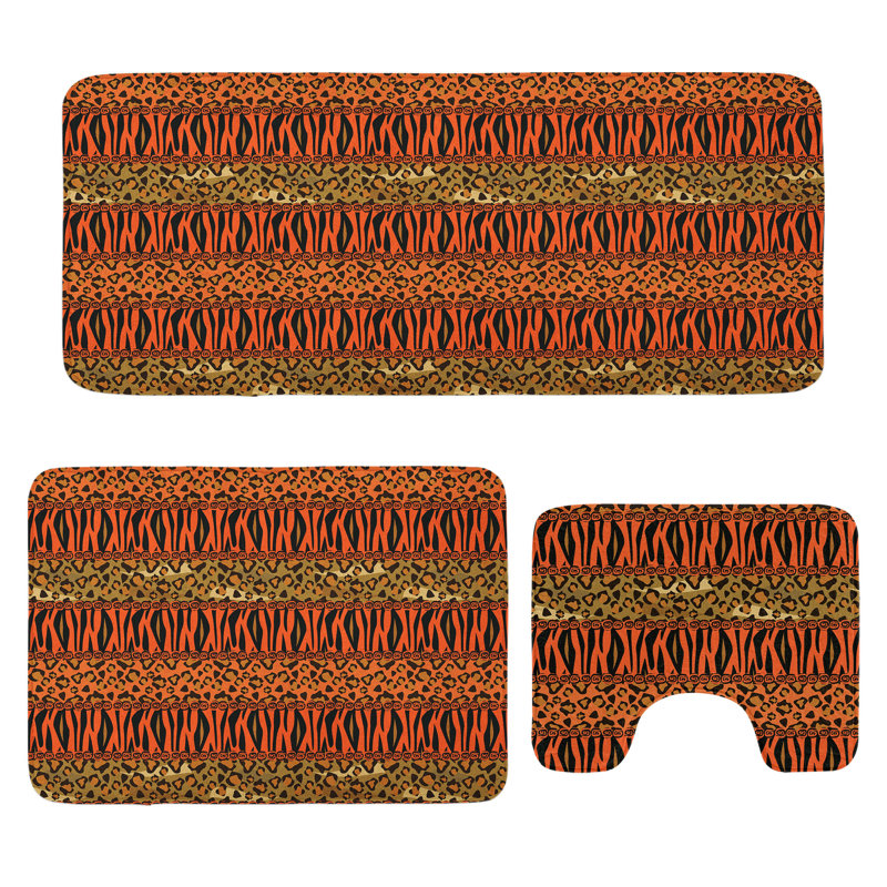  Ensemble de tapis de salle à manger africain en forme de U et tapis rectangulaires orange, ambre et sépia