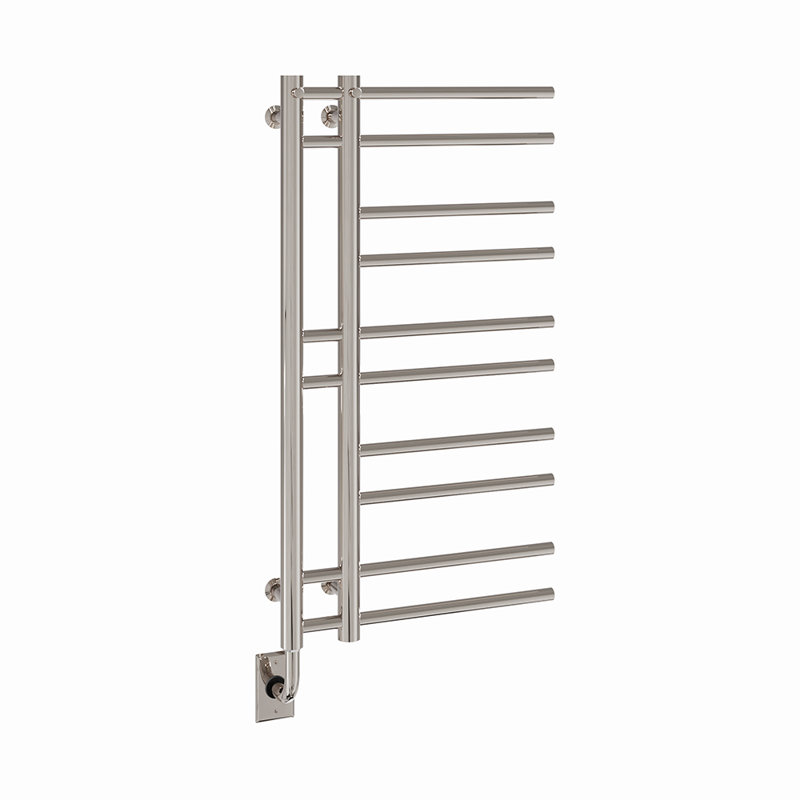 Chauffe-serviettes électrique mural 19,5 "x 37" Ortona - Nickel poli, rempli de fluide, conception unique, garantie à vie