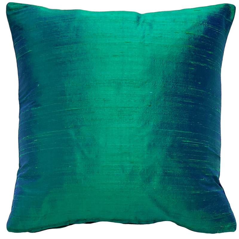 Coussin décoratif en soie Sankara, Vert émeraude, 20 po x 20 po