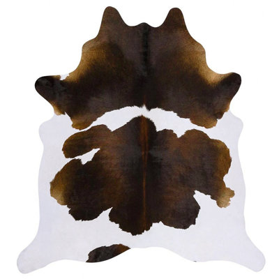 Chocolate and White Cowhide Rug – Genuine Leather Area Rug