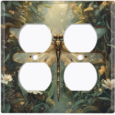 Couvercle de plaque d'interrupteur en métal; Bascule 4 bandes US Standard - Libellule fantaisiste