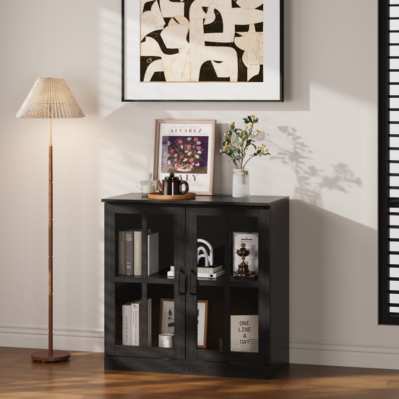  31.5W X 31.5H Accent Cabinet With Glass Doors, Black