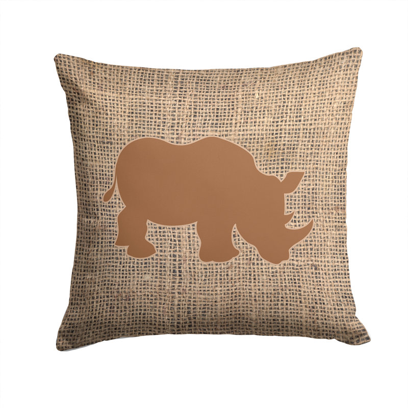 Coussin décoratif intérieur/extérieur rhinoceros en toile jute, Brun, H 14 po x l 14 po x P 4 po
