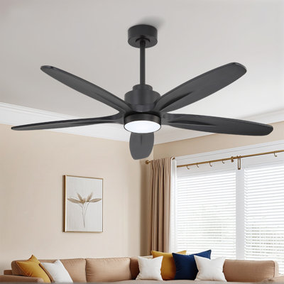 54 In 5 Solid Wood Blades Indoor Ceiling Fan With Integrated Led And Remote DC Motor, Black