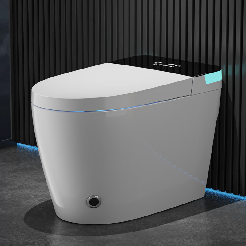 Toilette intelligente CRESTLE avec bidet, allongée, 17,5 po de hauteur ADA, couvercle à ouverture / fermeture automatique, mode ECO, stérilisation UV, pré-brumisation, chasse d'eau automatique / de secours 1,2 GPF avec score de 1000 g MaP, laveuse / sécheuse chaude, siège chauffant, veilleuse , Télécommande