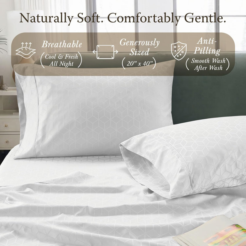 Threadmill 400 Thread Count Egyptian Cotton Pillowcase Set | Solid and Jacquard, Pillowcases - King, Bright White Cadence