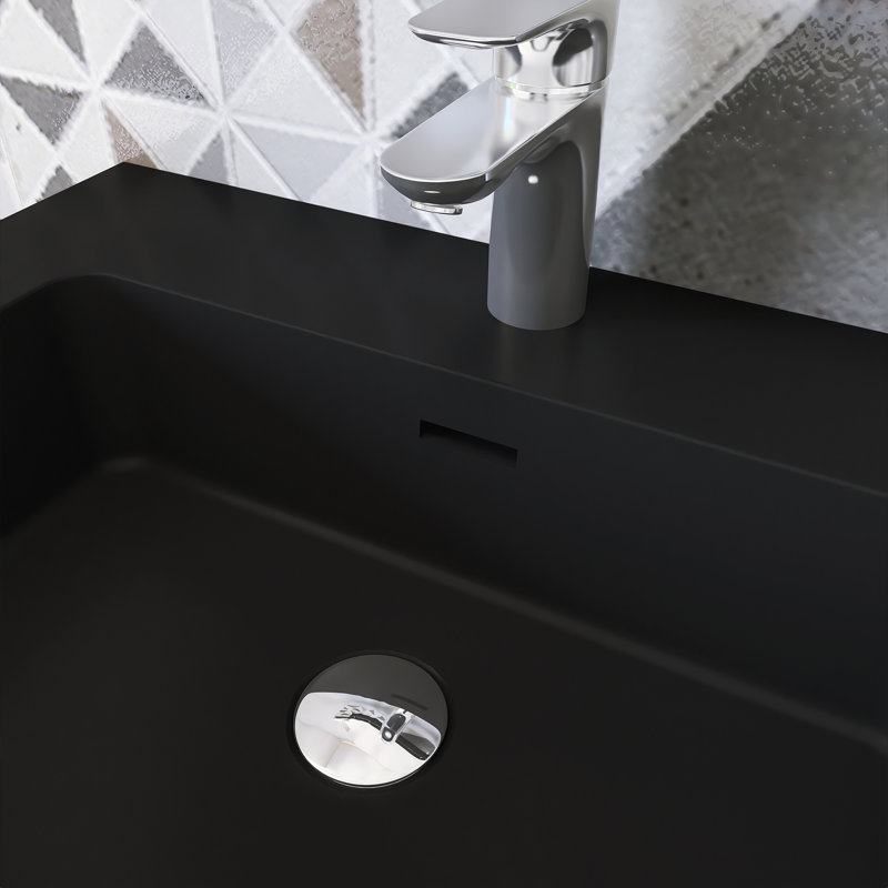Meuble-lavabo simple 24 po avec plateau Kansiray, Noir mat, Gris