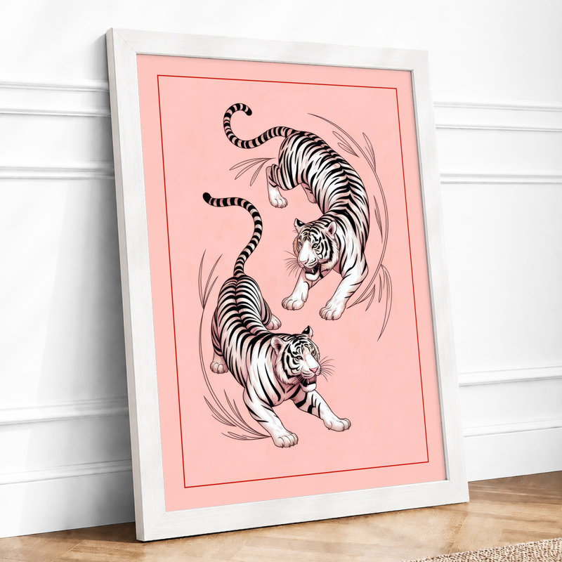 Dancing Tigers Boho - Framed Print, A1 - 84.1 x 59.4 cm, White