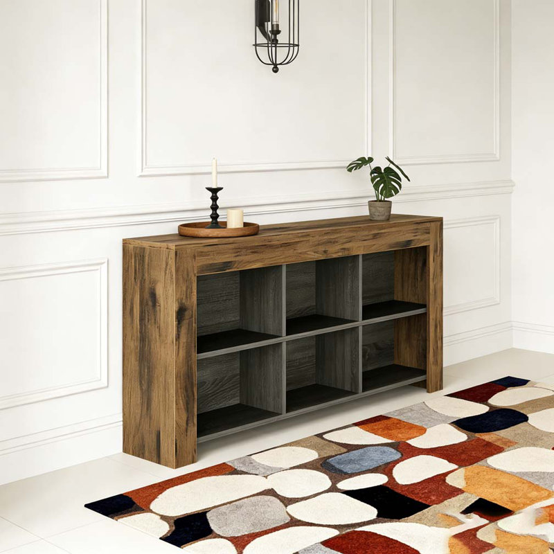 Table de canapé en bois, console de style rustique avec 6 cubes de rangement