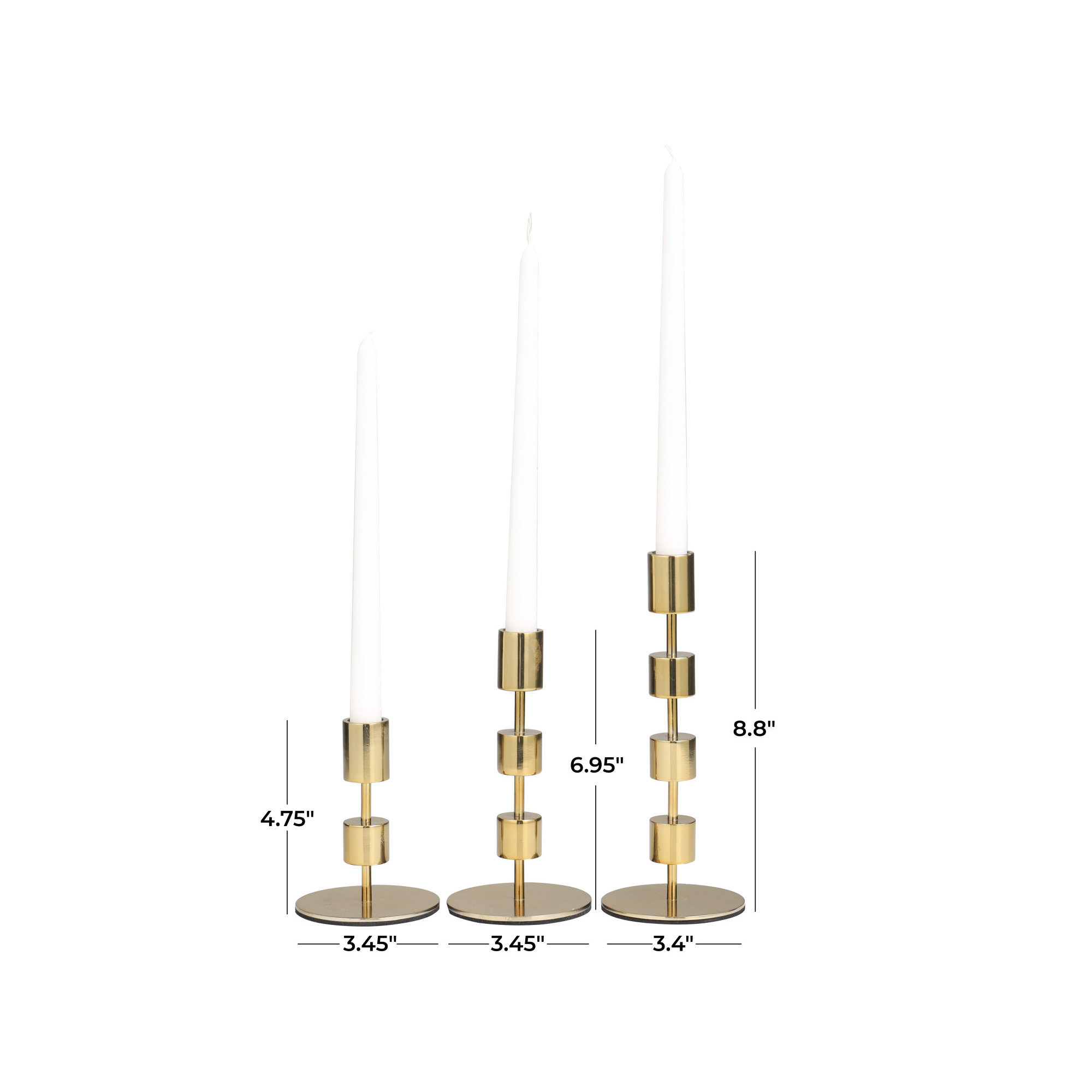 3 Piece Aluminum Tabletop Candlestick Set, Gold