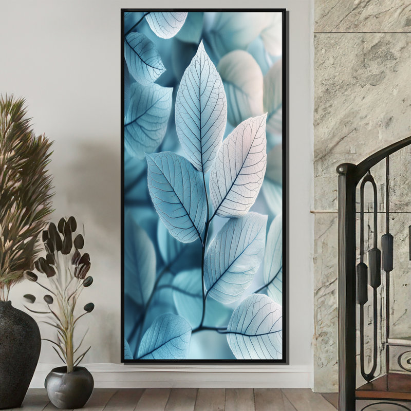 Gradient, feuilles, minimalisme, photo I - feuilles, art sur toile, H 60 po x l 28 po, Reproduction avec cadre flottant, Noir