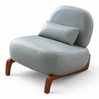 Fauteuil d'appoint sans accoudoirs avec pieds en bois massif, fauteuil de salon en similicuir avec coussin moelleux, fauteuil de lecture confortable pour chambre, appartement, salle d'attente, balcon, siège robuste et confortable pour petits espaces, parfait pour la détente et un usage quotidien