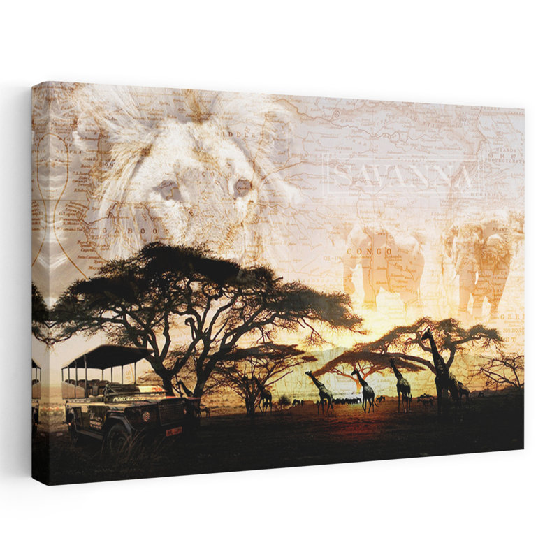 Savane - art des lions d'Afrique, H 24 po x l 36 po