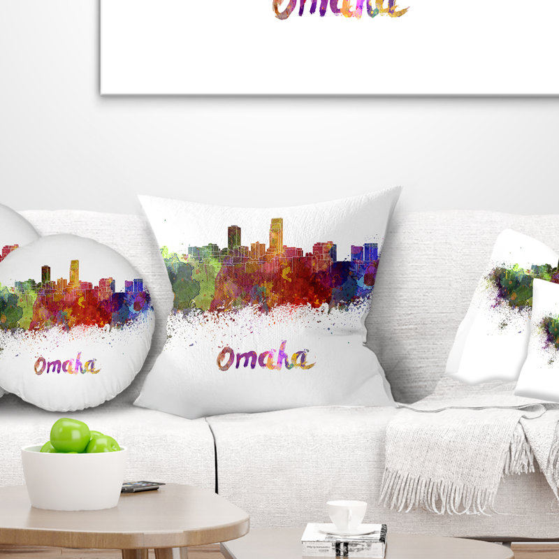 Omaha Skyline - Coussin imprimé paysage urbain, 16 po x 1 po, Coussin décoratif
