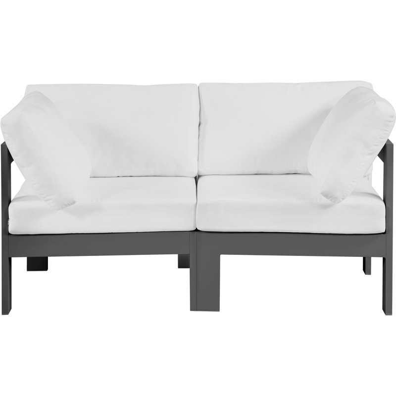 Kylis 60'' Wide Aluminum Loveseat with Cushions, Dark Gray, White
