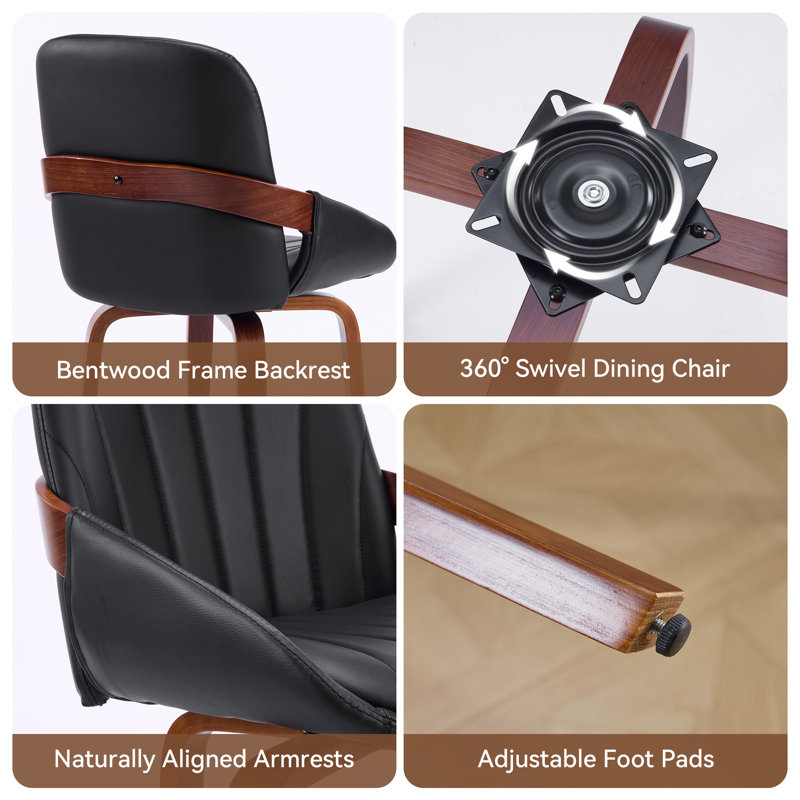 Swivel Dining Chairs, Faux Leather Upholstered Armchairs With 360Â° Rotation, Mid-Century Modern Chair With Solid Wood Legs For Kitchen, Dining Room, Living Room