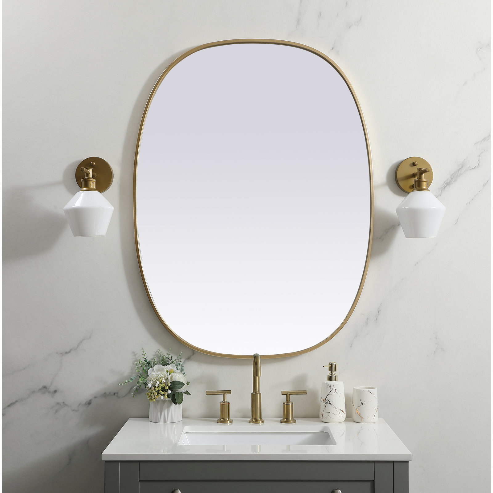 Sabine Metal Curved Oval Wall Mirror, Brass, 40" x 30"