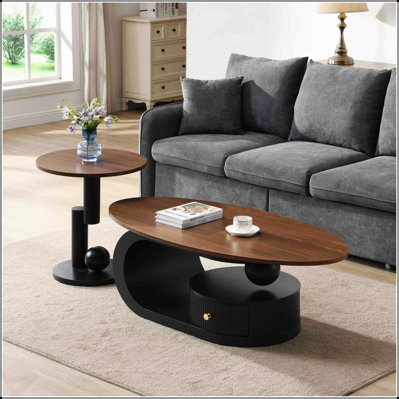 Ensemble de 2 tables gigognes Luxury, H 16,14 po x L 47,24 po x l 23,62 po, Plateau noir / structure noire
