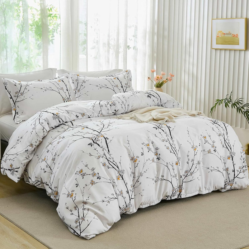 Polyester Floral Duvet Cover Set with Pillowcases