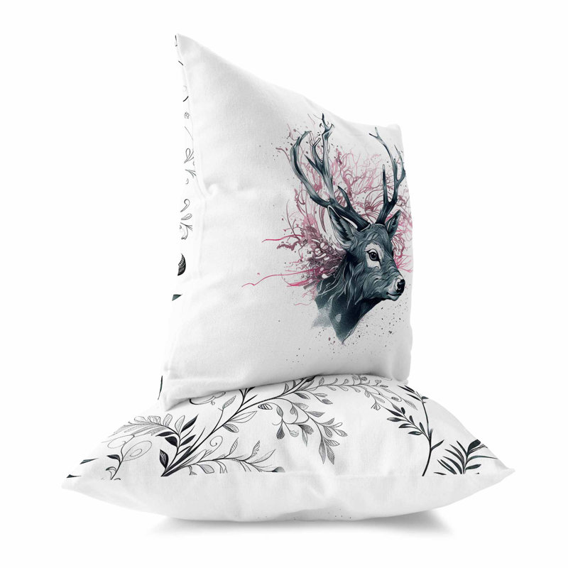 Leaf & Horn Harmony Floral Outdoor Reversible Throw Pillow, 20"H x 20"W, White/Pink/Turquoise Floral