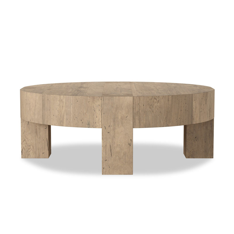 Abaso Round Coffee Table-Rustic Wormwood Oak, Ebony Rustic Wormwood Oak, 15" H x 55" W x 55" D