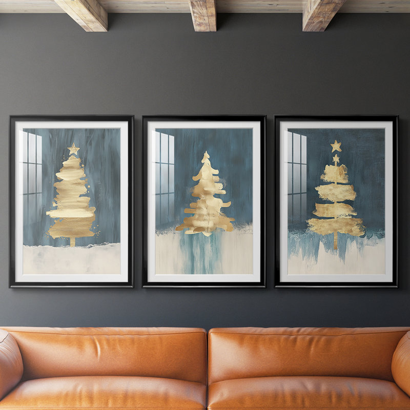 Christmas Holiday Art CXCV - reproduction sur mesure encadrée de qualité supérieure - 3 pièces, Noir, H 21 po x l 30 po
