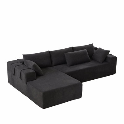 Modern Chenille Upholstered Sectional Sofa Couch Set (Chaise)