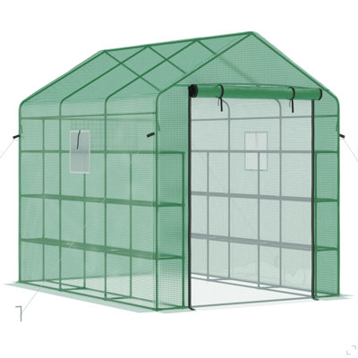 Outsunny 8' X 6' X 7' Walk-In Greenhouse With Mesh Door And Windows, 18 Shelf Hot House With Trellis, Plant Labels, UV Protective For Growing Flowers, Herbs, Vegetables