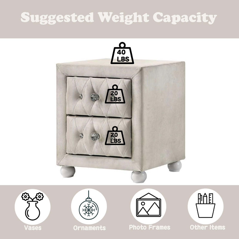 Reggie Fabric Nightstand, Beige