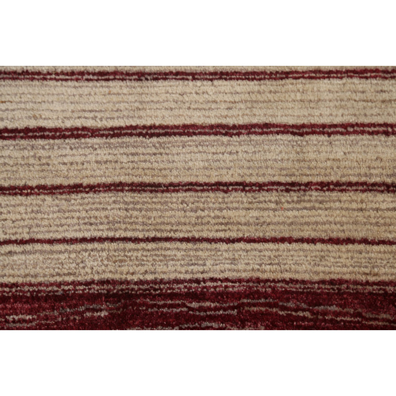 Tapis rectangulaire en laine noué à la main de conception unique en bourgogne / beige